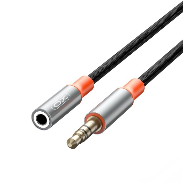 Преходник адаптер от AUX/m/ 3.5мм към AUX/f/ 3.5мм, 1м, XO NB-R269A, черен