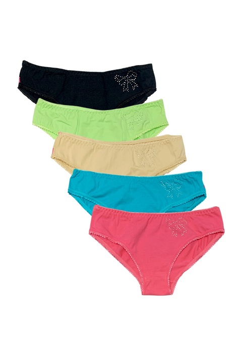 Set lenjerie intima dama JUP 1921-203, Bikini, 5 piese, imprimeu panglica, Multicolor, Multicolor/Albastru, M-L