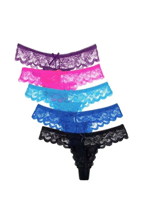 Set Lenjerie intima dama, JUP 16536340, 5 piese, Dantela, Panglica, M, Multicolor