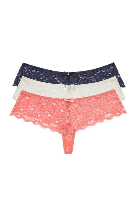 Set Chiloti dama JUP 1921-221, 3 piese, Dantela, Panglica cu perla, M, Multicolor
