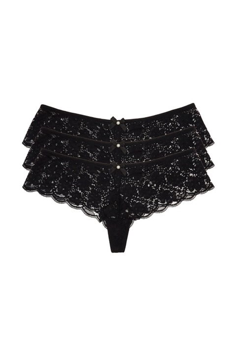 Set chiloti dama JUP 1921-226, 3 piese, Dantela, Panglica cu perla, L, Negru