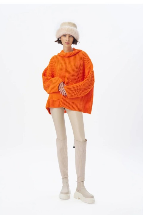 Pulover de dama cu doua buzunare VDR, Orange, Portocaliu