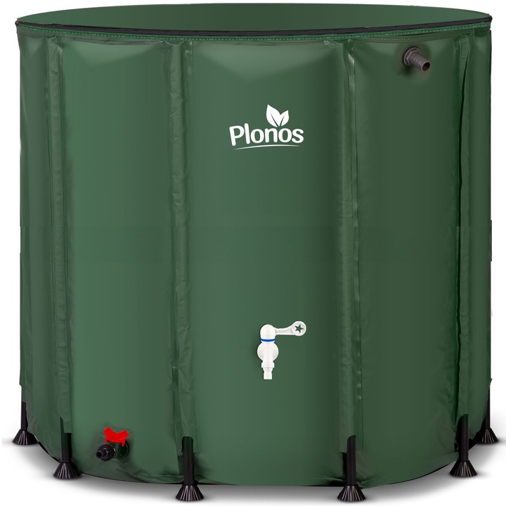 Rezervor pentru apa de ploaie cu robinet, Plonos, PVC, Rezistent la UV, 1000 l, 98x120cm, Verde