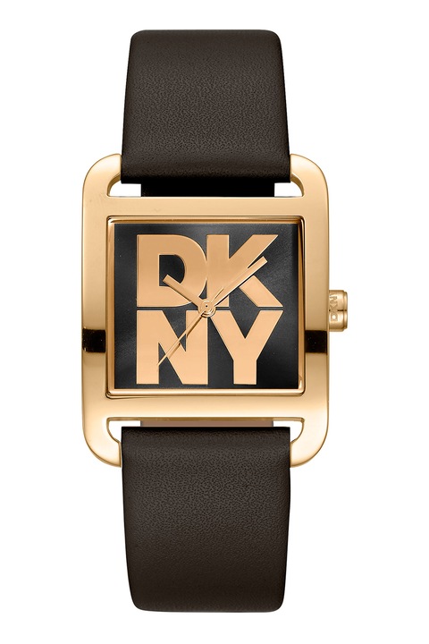 DKNY, City Maxi logós bőr karóra, Aranyszín, Fekete