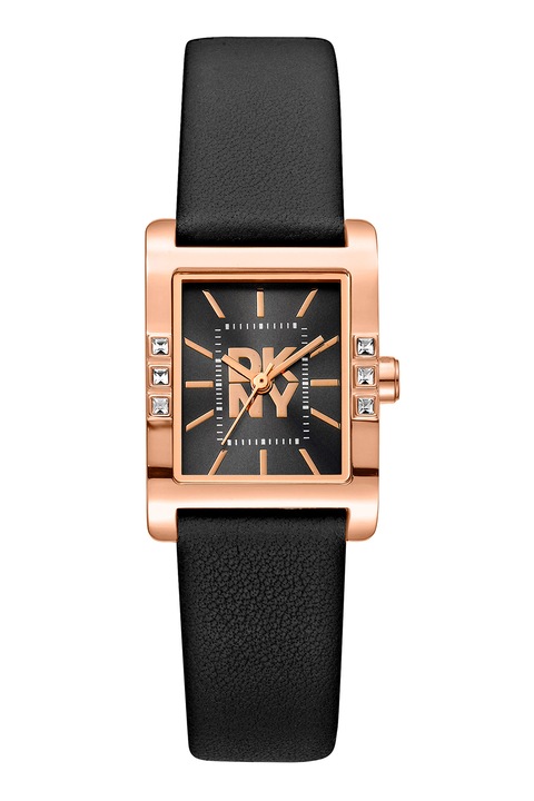 DKNY, Westside Glitz bőr karóra, Rózsaarany, Fekete
