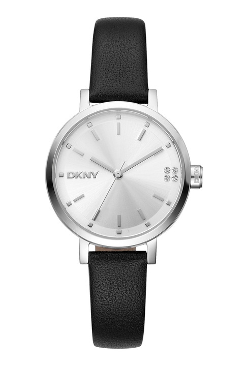 DKNY, Ceas quartz cu o curea de piele, Argintiu, Negru