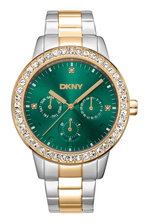 DKNY, Часовник от неръждаема стомана с циркони, Сребрист, Златист