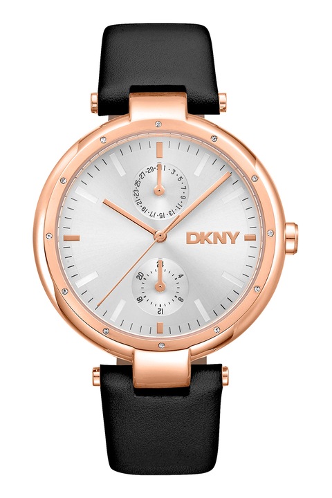 DKNY, Bőrszíjas karóra, Rózsaarany, Fekete