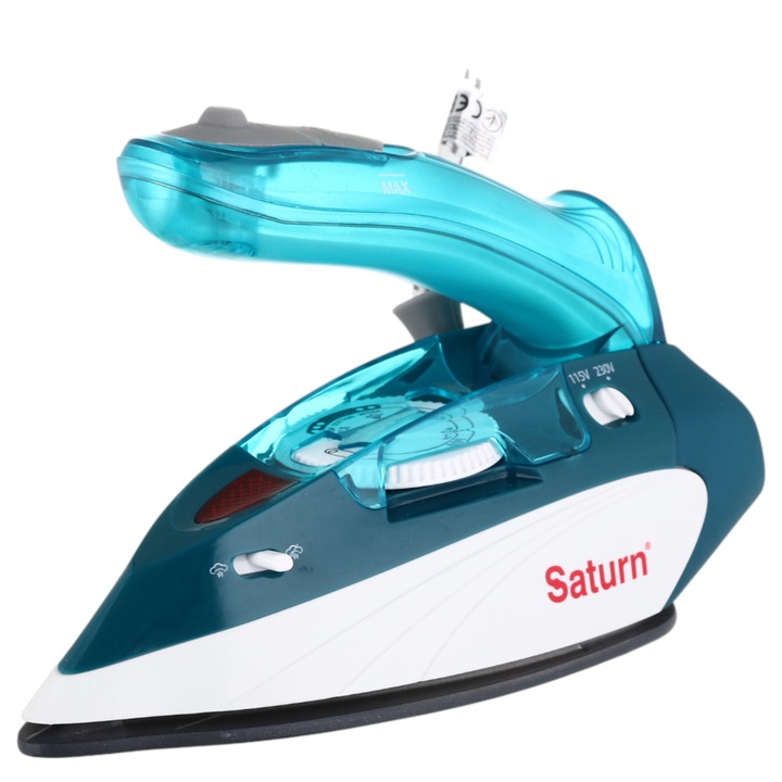 Saturn ST-CC6118 vasaló, 1100 W, Átlátszó víztartály: 75 ml, Fényjelző, Gőzintenzitás és hőmérséklet választó, Feszültségkapcsoló, Száraz / gőz vasalás, Kerámia vasaló, Túlmelegedés elleni védelem