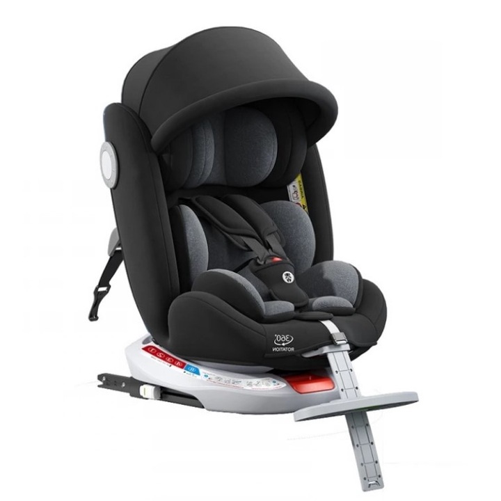 Scaun Bebe Isofix Auto, Rotativ 360 grade, Pozitie Somn, Suport Picioare, Centura in 3 puncte, Negru, 0-36 kg - Dr.Denis™