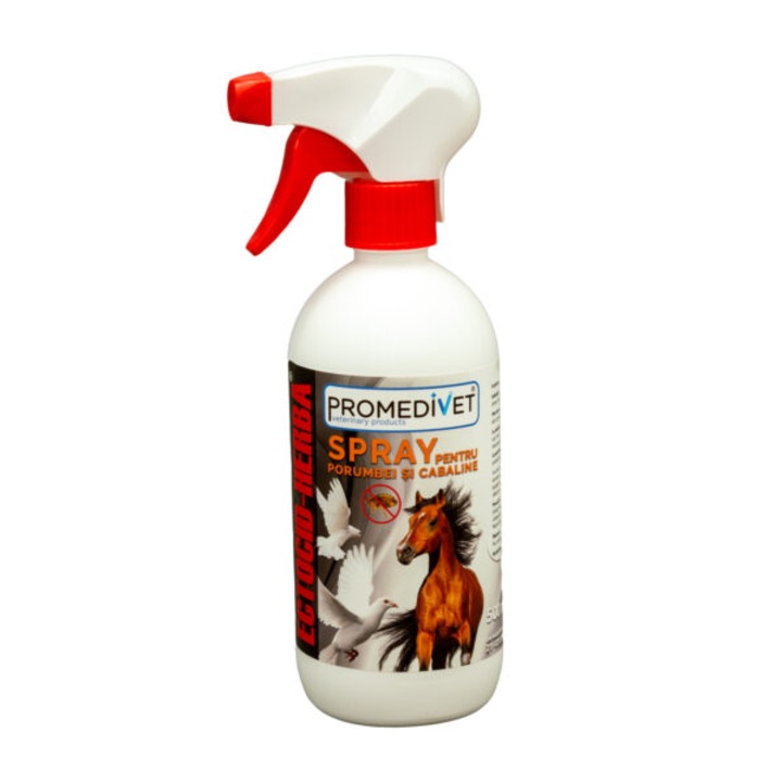 Spray Ectocid Natural Porumbei si Cabaline, recomandat ca adjuvant in tratamentul infestatiilor cu muste, tantari, pureci, capuse si paduchi, 500 ML