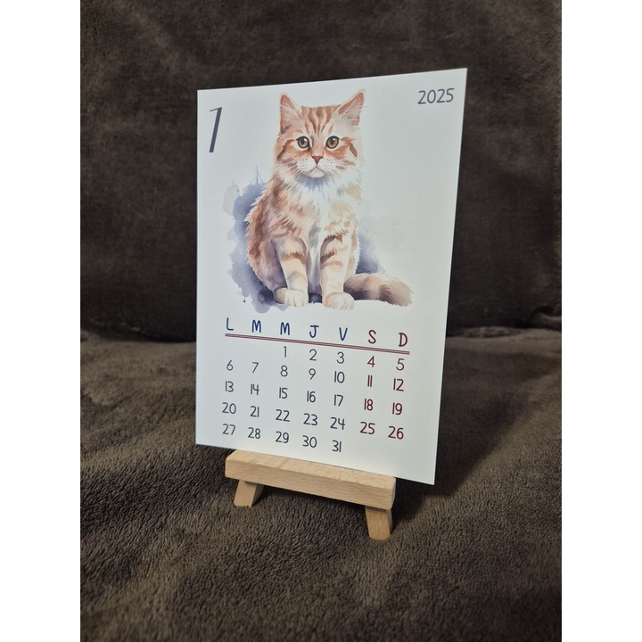 Calendar de birou cu suport din lemn "Pisici" 10x14 CM