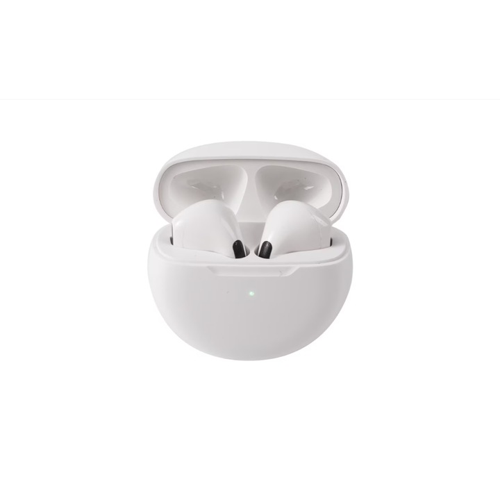 Casti wirelesss PRO6, Bluetooth, Fara fir, Compatibilitate universala, 5.0, 2.4Ghz, 15m, Alb