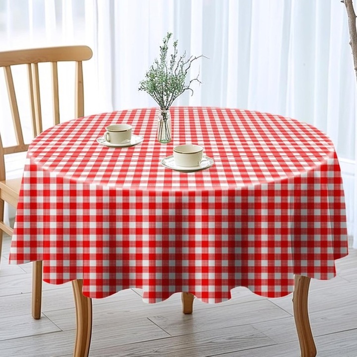 Kerek terítő, teflon bevonatú, 100% pamut, átmérő 180 cm, speciális ágynemű, piros négyzetek