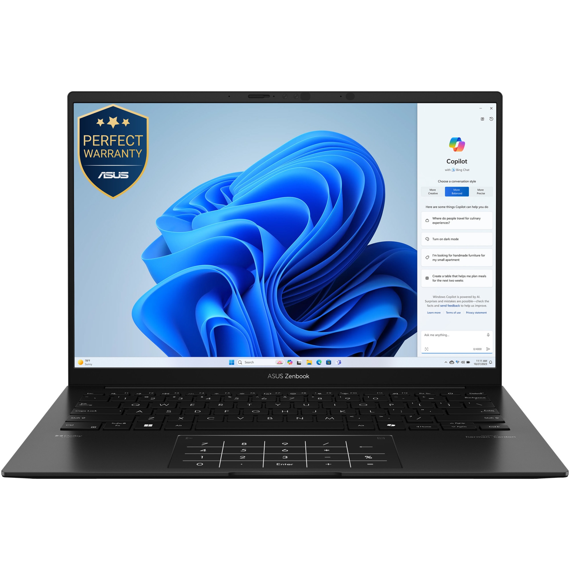 Laptop ASUS Zenbook 14 UM3406KA cu procesor AMD Ryzen™ AI 7 350 pana la 5.0GHz, 14'', 3K, OLED, 120Hz, 32GB LPDDR5X RAM, 1TB SSD, AMD Radeon™ Graphics, Windows 11 Pro, Jade Black