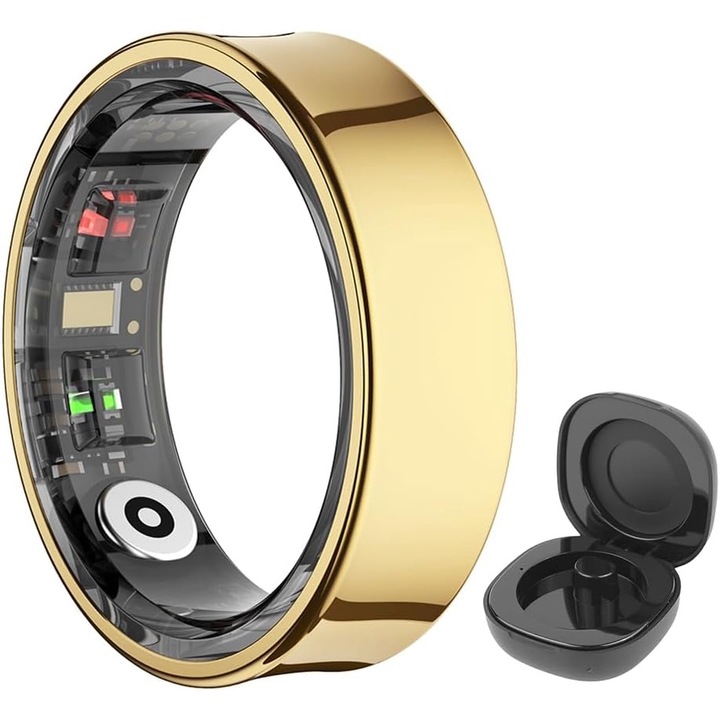 Смарт пръстен VALA® Q9 PREMIUM, Фитнес, Спорт, Водоустойчив, Унисекс, Bluetooth 5.2, Мониторинг на пулса, Кислород в кръвта, Телесна температура, Сън, Калории, Разстояние, Движение, IP68, Неръждаема стомана, Размер 11 (20,8 мм), Злато