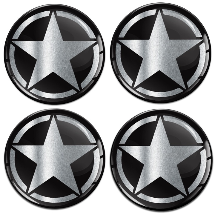 Set stickere roti 3D, SkinoEu, Silicon, universale, diametru 50 mm, negru/argintiu, stea, A 4150, 4buc