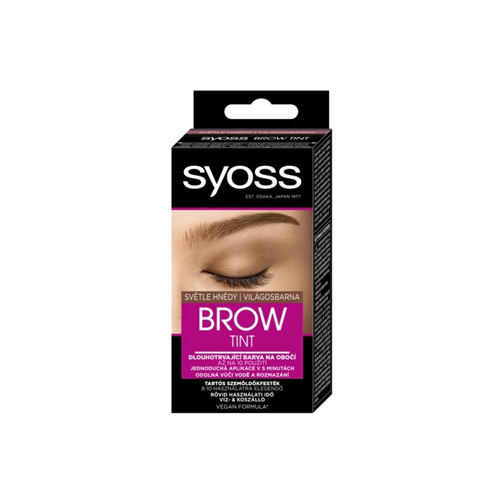 Vopsea pentru sprancene Syoss Brow Tint, Maro Deschis, rezistenta la apa si la stergere, formula vegana, 10 ml