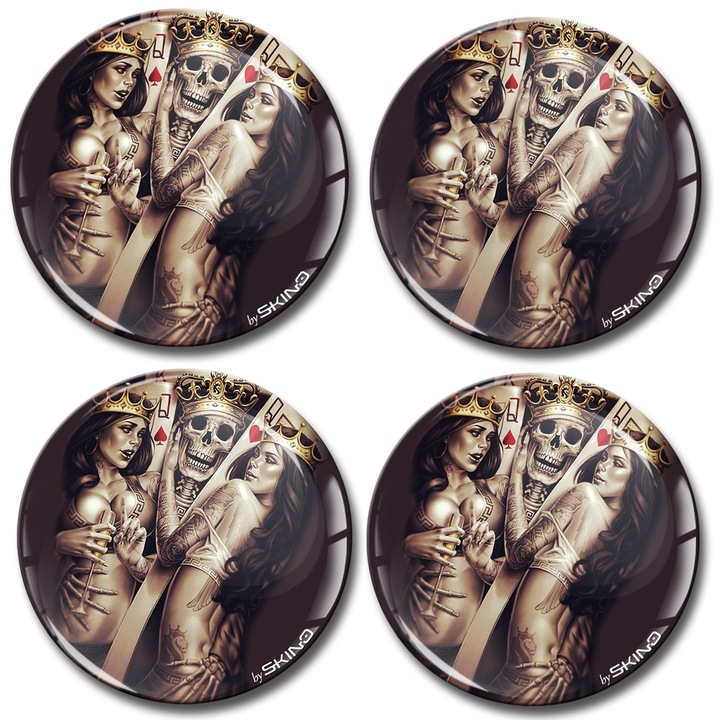 Set stickere roti 3D, SkinoEu, Silicon, Universal, Diametru 50 mm, Craniu, A 4650, 4buc