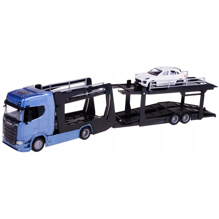 Модел на Scania 770 Transporter и Porsche Macan в бял цвят - 1/43 Bburago