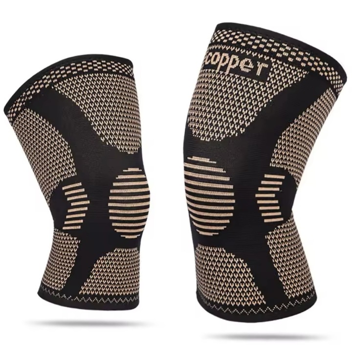 Set Genunchiera Ortopedica Elastica cu Fir de Cupru, reduce durerea, orteza genunchi picior de compresie, artrita, recuperare, marime unica, unisex, negru si bratara snur cerata