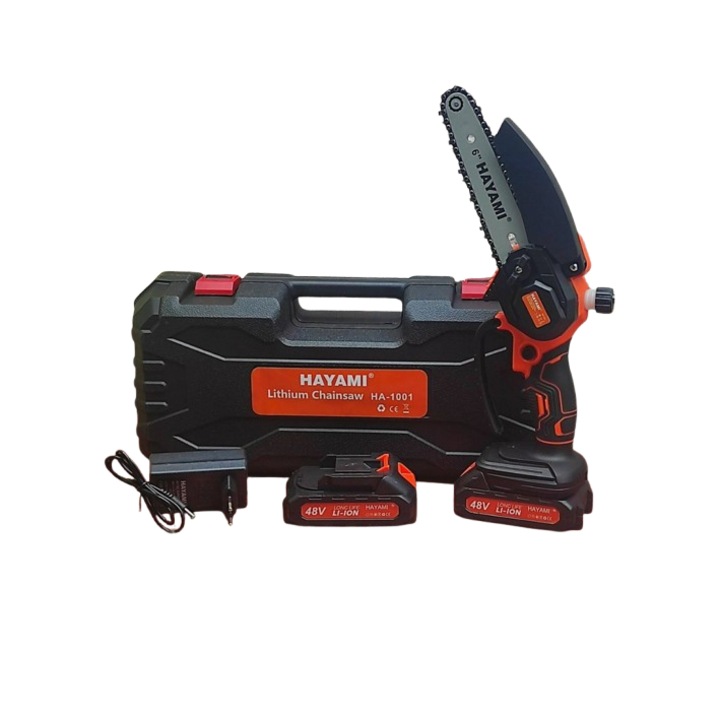 Hayami 6 colos akkumulátoros 48V láncfűrész olajzóval, 2 db akkumulátorral - HA1001