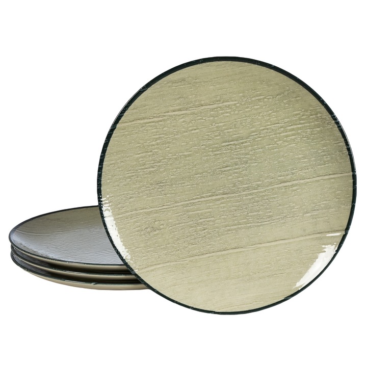 Set 4 farfurii intinse, 26 cm, Sand, Cesiro, Alb Ivoire cu margine neagra