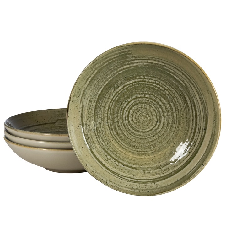 Set 4 farfurii adanci, 21 cm, Sand, Cesiro, Alb Ivoire si gri-verzui