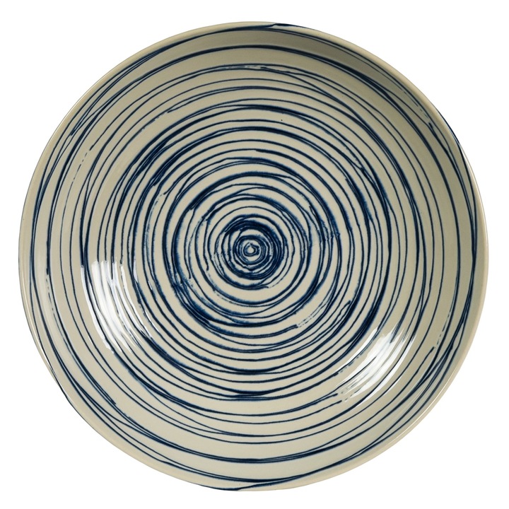 Farfurie adanca, 21 cm, Maritim, Cesiro, Alb Ivoire cu cercuri albastre
