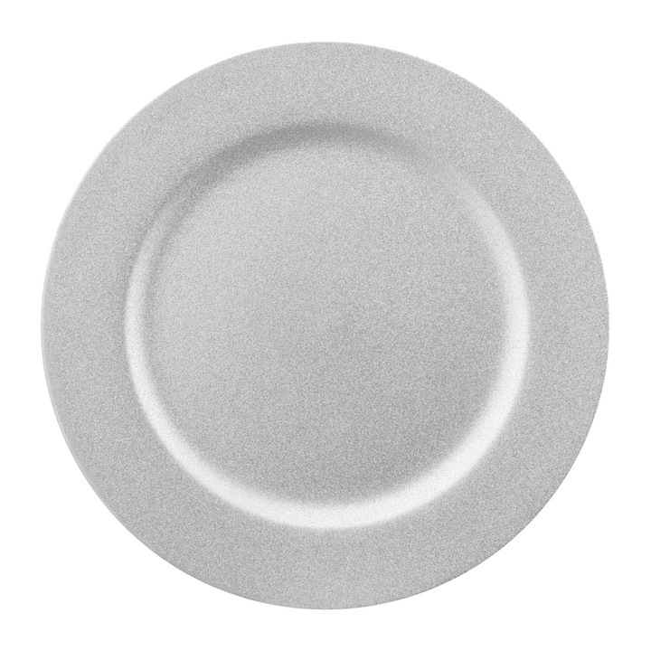 Farfurie decorativa cu sclipici 33cm, argintiu, AMBITION Decor