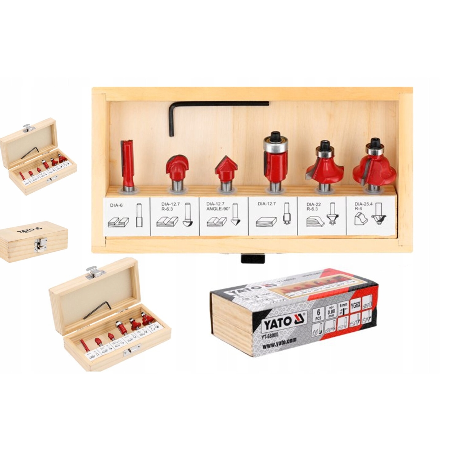 Set freze pentru lemn, Yato, 6 mm, 6 bucati, tungsten YG6X