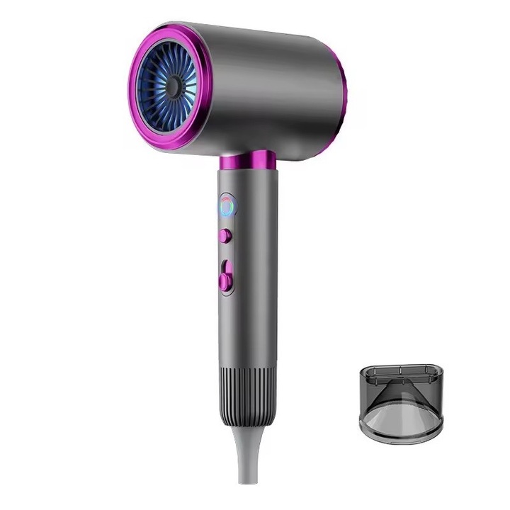 Сешоар, Feon с отрицателни йони, 2400 W, без четка, тиха постоянна температура, 3 настройки на температурата, 3 скорости, дифузер и магнитна приставка за концентратор (сив/концентратор)