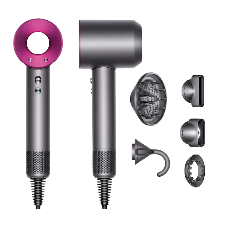 Uscator de Par Profesional 5 in 1, Anti-Frizz, Tehnologie Avansata de Ionizare, Uscare Rapida si Eficienta, Control Digital al Temperaturii, Design Ergonomic, Potrivit pentru Parul Uscat si Fragil, Negru Fucsia