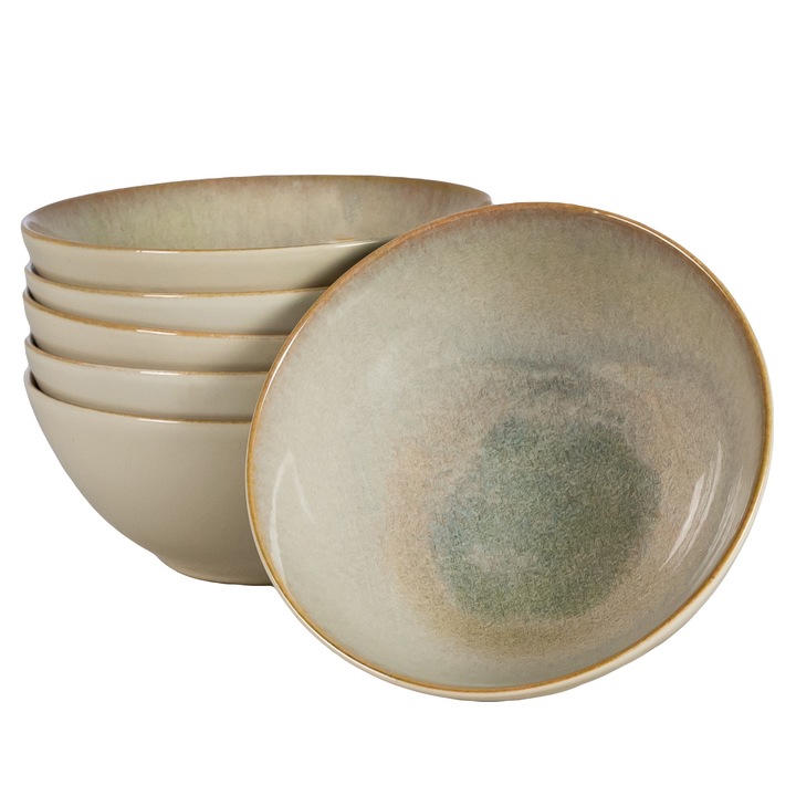 6 db-os tálak készlet, 600 ml, Shell, Cesiro, Fényes világos krém barna peremmel