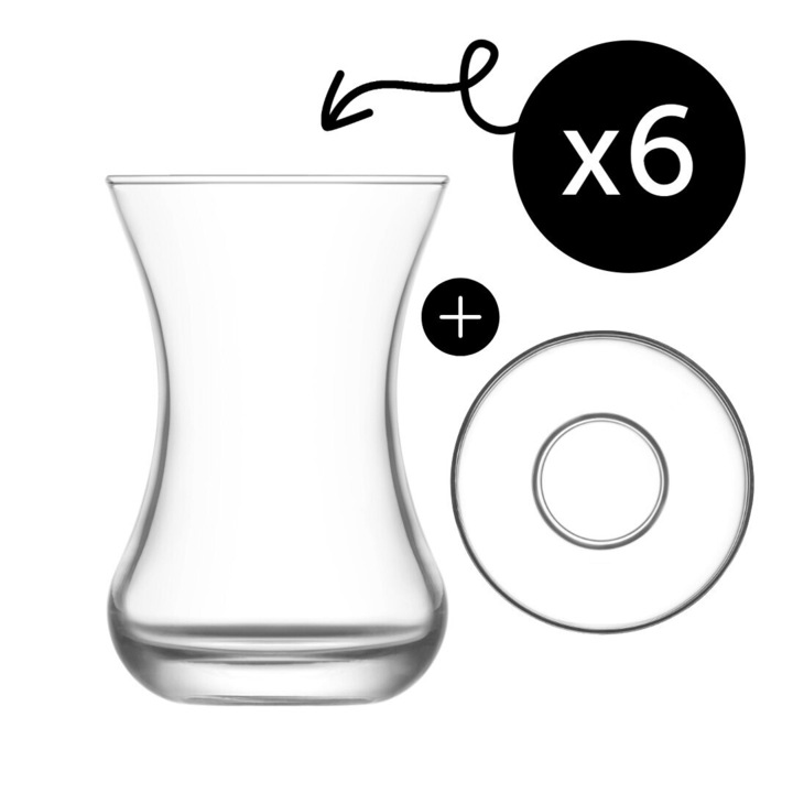 Set de 6 Cesti de Ceai+6 Farfurii, LAV, Model Demet, 135 ml, 12 Piese 6 Cesti + 6 Farfurii