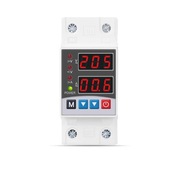 Releu monofazic 2P/63A, protectie supratensiune si suprasarcina, digital/reglabil, recuperare automata, functie de calibrare