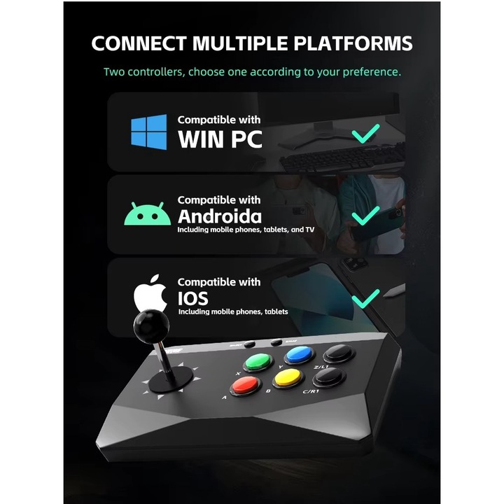 UnderShop® 2 db vezeték nélküli többjátékos játéktermi vezérlőből, Retro Gaming Joystickből álló készlet, PC-vel kompatibilis, Android, iOS, 2 Rfid Protection Pro
