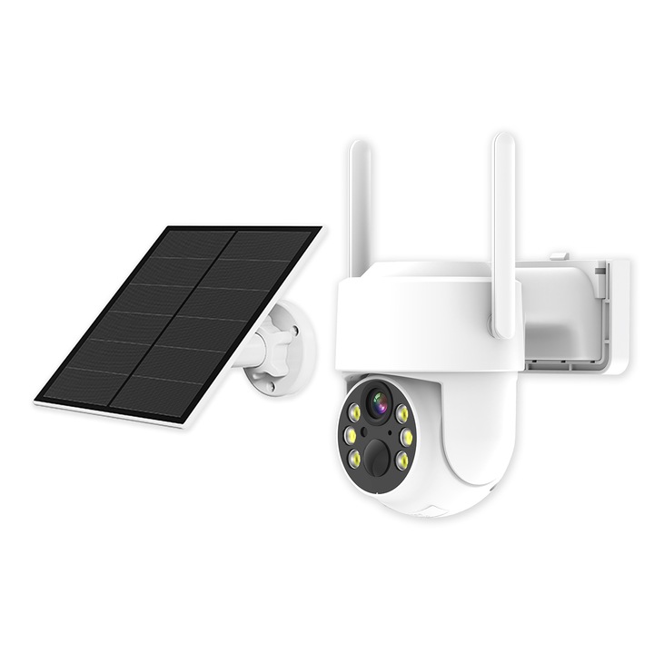 Kültéri Wi-Fi megfigyelő kamera napelemmel, Full HD 1080P, Night Vision Color & IR, mozgásérzékelés, azonnali riasztások, felhő és SD tárhely akár 128 GB-ig, IP65, 8000 mAh