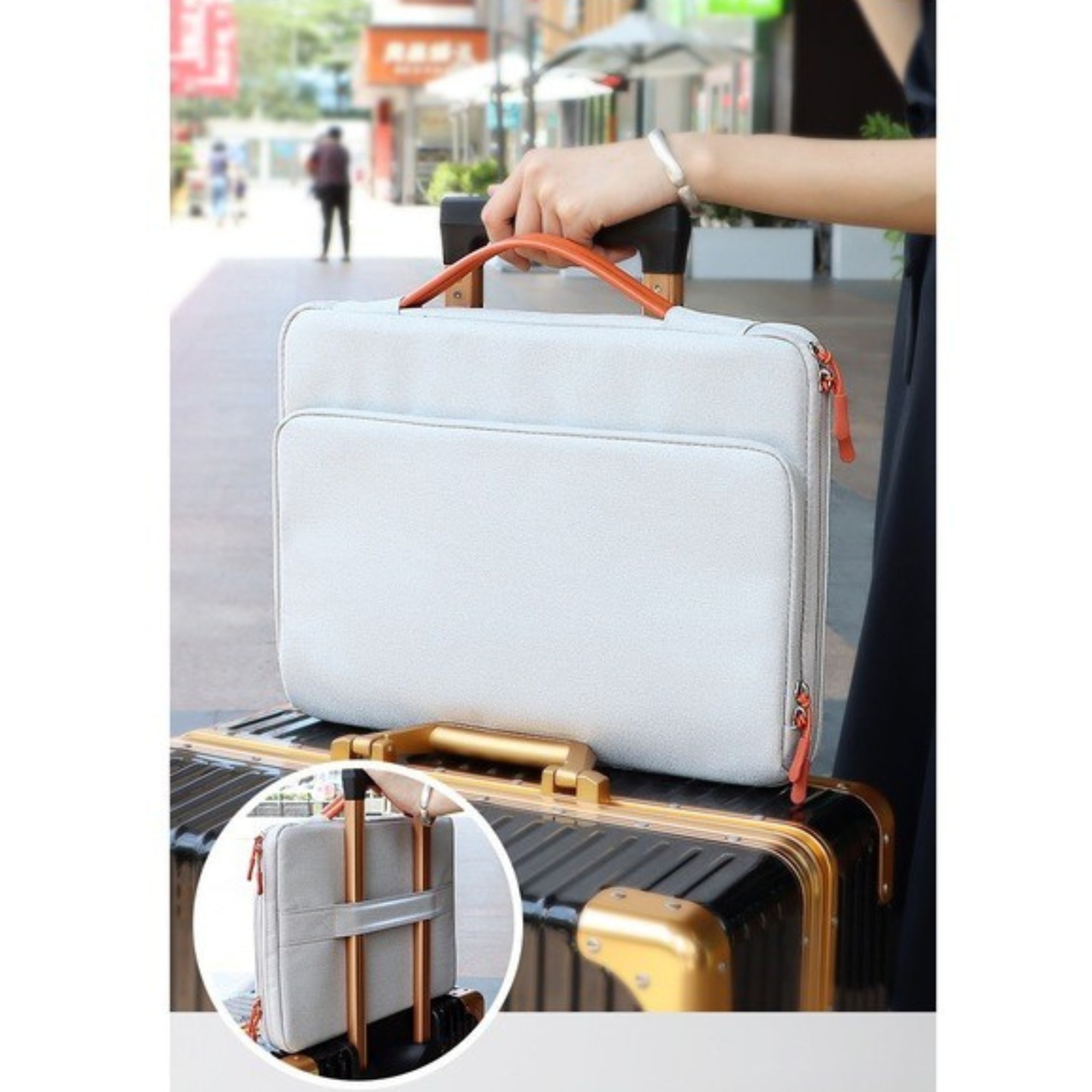 Geanta Universala VarioShop®, pentru Laptop 13 - 15.6 inch, Sistem Prindere Valiza, Design Elegant, Rezistenta la Apa, Compatibila laptop Apple MacBook, Asus, Acer, Dell, Huawei, Dimensiune 37 x 28 cm, Gri