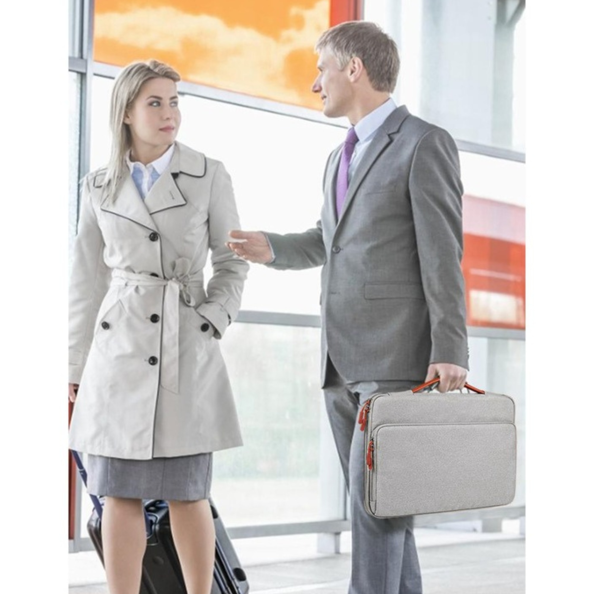 Geanta Universala VarioShop®, pentru Laptop 13 - 15.6 inch, Sistem Prindere Valiza, Design Elegant, Rezistenta la Apa, Compatibila laptop Apple MacBook, Asus, Acer, Dell, Huawei, Dimensiune 37 x 28 cm, Gri