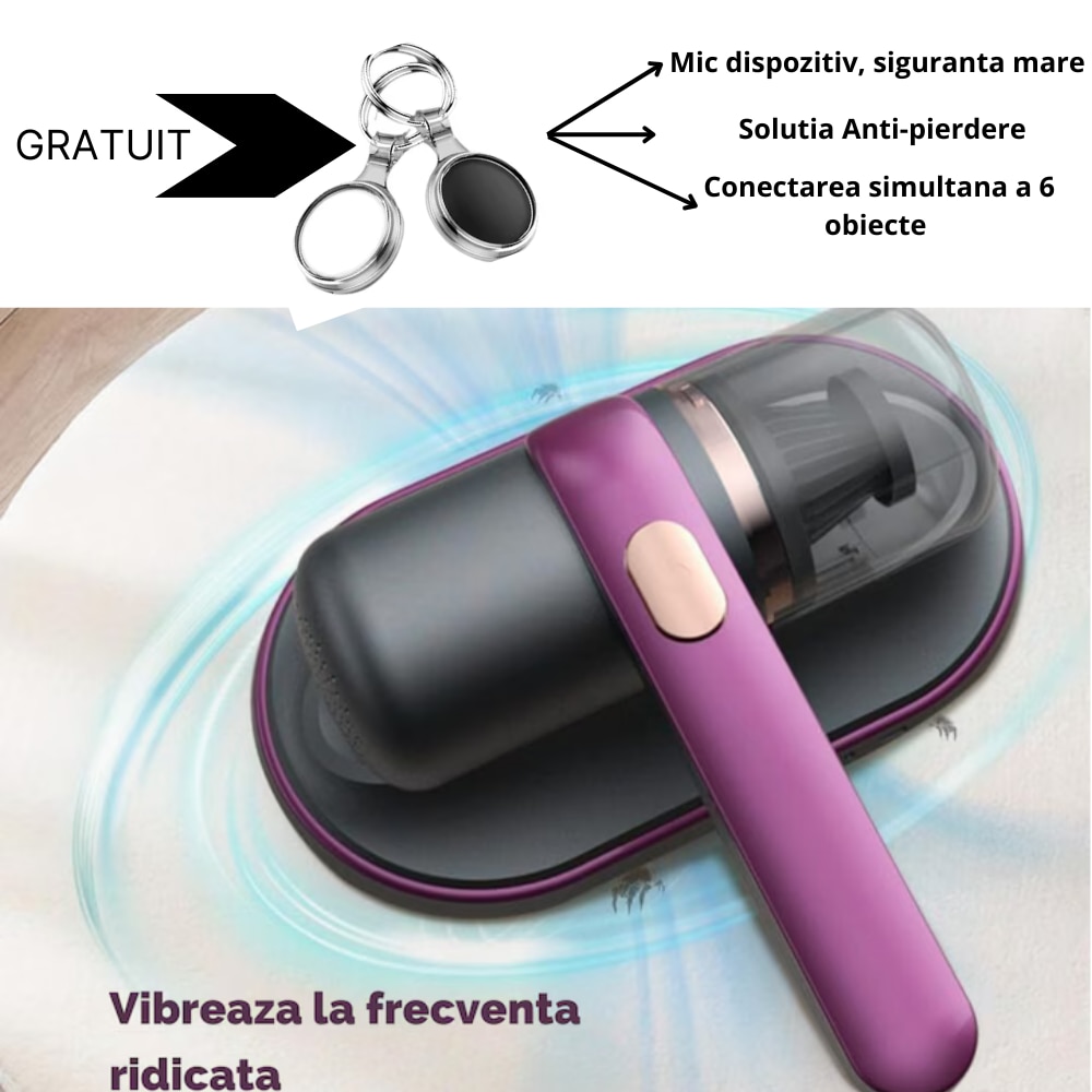 Aspirator Antiacarieni Tehnologie UV cu elemente de filtrare, Putere de Aspirare mare, Portabil cu acumulator si Multifunctional, Violet