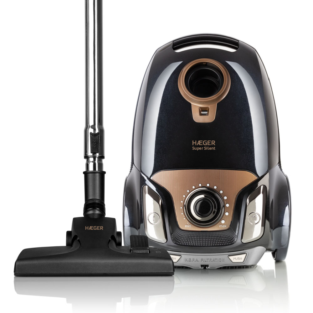 Aspirator cu sac Haeger VC-75B.039A, silentios, 4 l, 750W, Filtru HEPA, Negru-Cupru