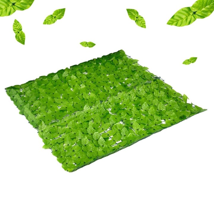 Gard decorativ artificial cu frunze verzi, 3m x 1m, verde deschis, perfect pentru spatii exterioare sau interioare, asigura intimitate si un aspect natural, usor de instalat si rezistent la intemperii, ideal pentru gradini, terase sau balcoane