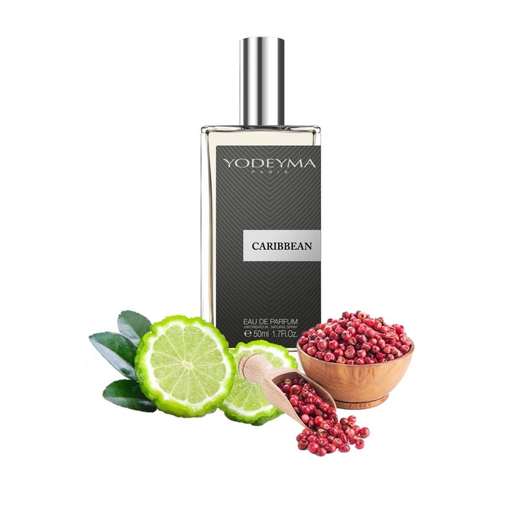 Yodeyma Caribbean Apa de parfum pentru barbati, nuante de bergamota, piper roz si lemn, creat pentru barbatul aventuros si sofisticat, 50ml