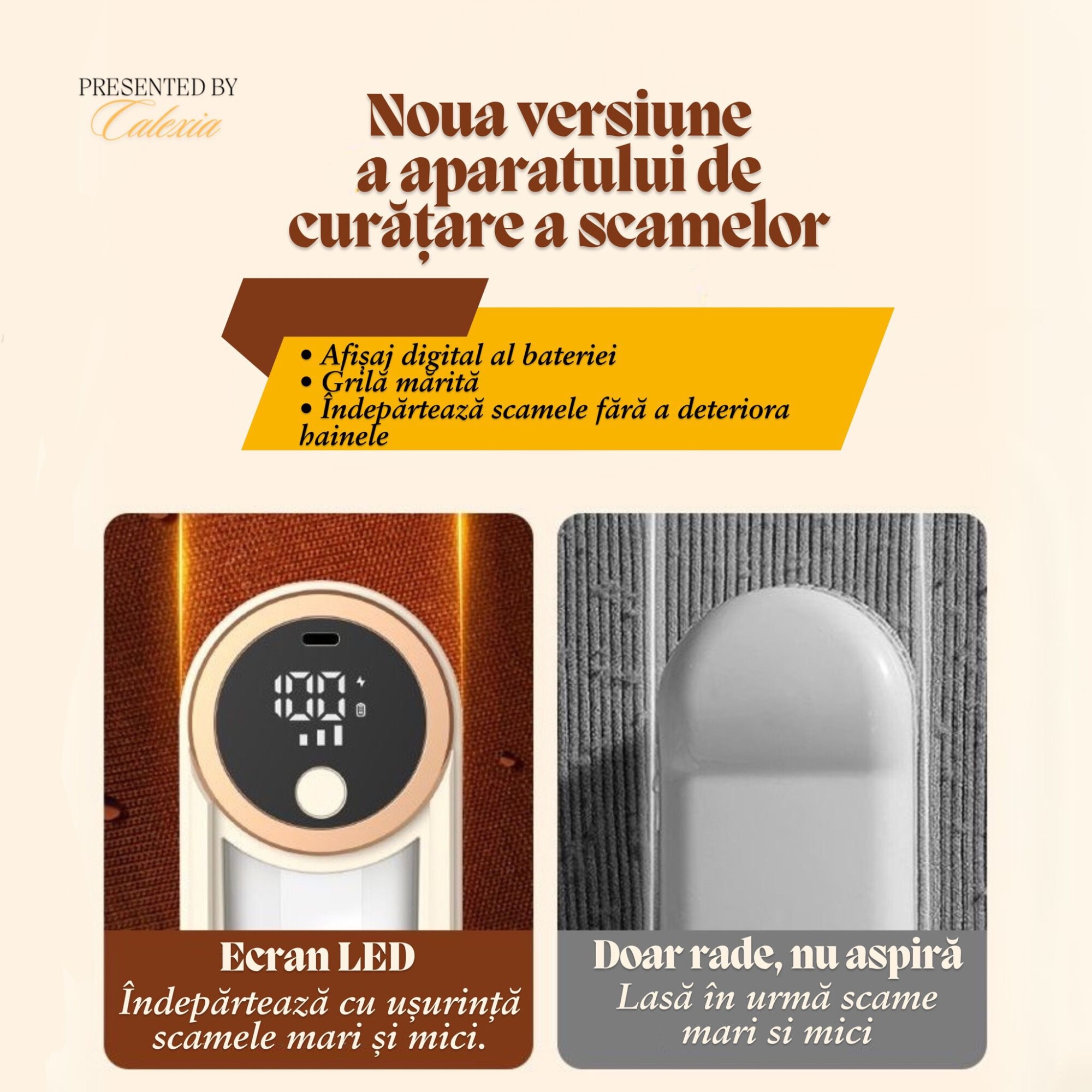 Aparat Electric Profesional pentru Indepartarea Scamelor e-Wantay® - TissuClean, Afisaj LED, Portabil, 3 Nivele de Intensitate, 2 Lame din Otel Inoxidabil cu 6 Taisuri, Functie de Aspirare, Reincarcabil USB, Ideal pentru Haine, Mobilier si Textile