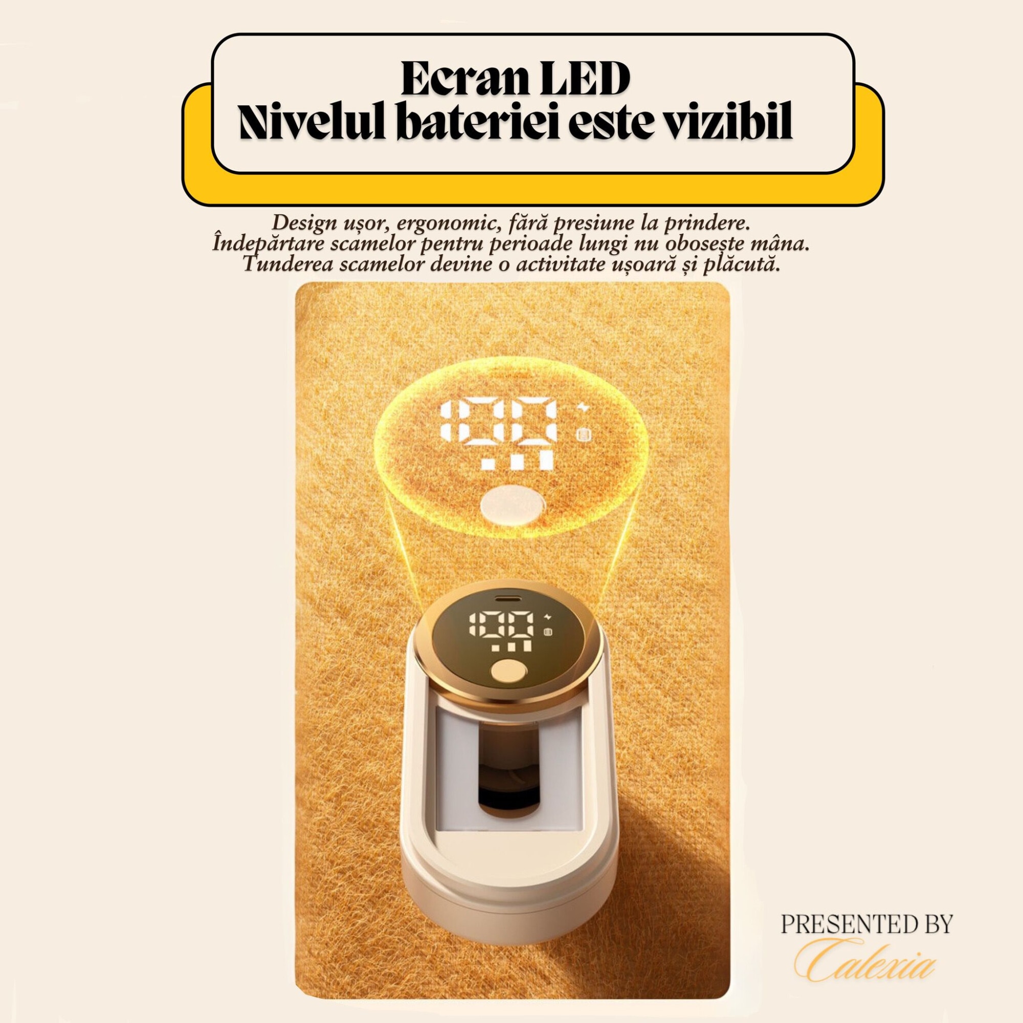 Aparat Electric Profesional pentru Indepartarea Scamelor e-Wantay® - TissuClean, Afisaj LED, Portabil, 3 Nivele de Intensitate, 2 Lame din Otel Inoxidabil cu 6 Taisuri, Functie de Aspirare, Reincarcabil USB, Ideal pentru Haine, Mobilier si Textile