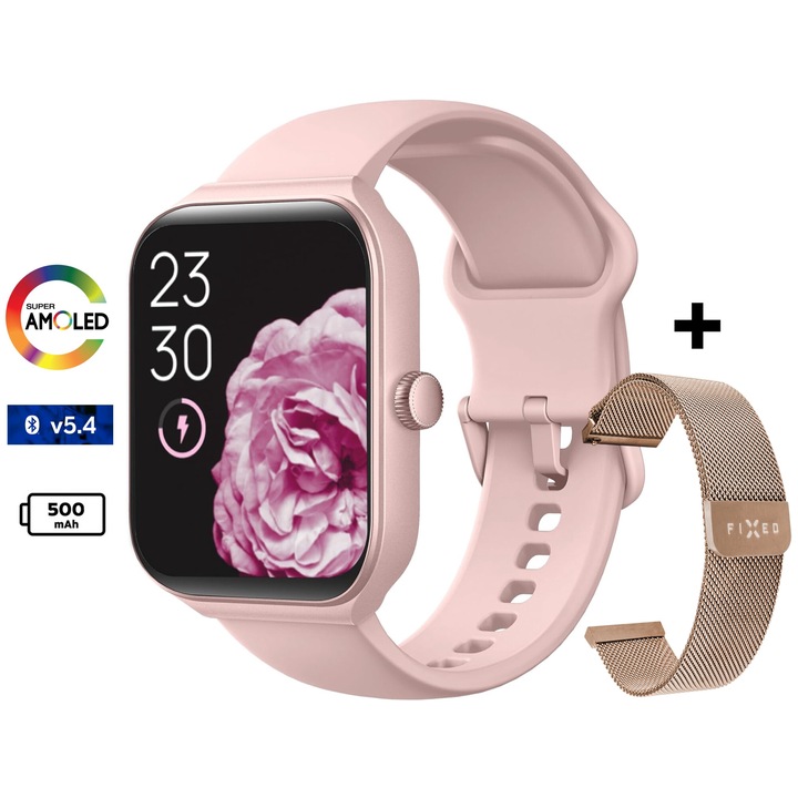 Дамски смарт часовник TechONE® Vita Pulse, 1,95 инча SUPER AMOLED, Smart, ALEXA, Bluetooth v 5.4 Call, HD, Multi Sport, Multi Point Heart Rate, SpO2, кръвно налягане, кислород, 2 каишки, IP68, злато