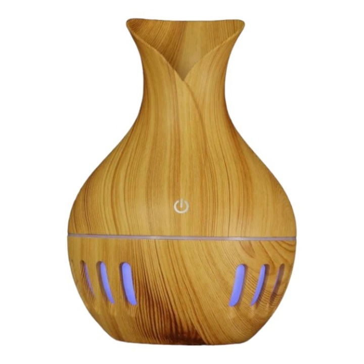 Difuzor aromaterapie cu ultrasunete si umidificator, LED RGB, Culoare Stejar Deschis