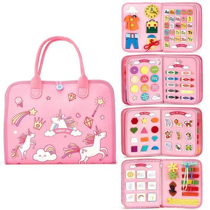 Tabla educationala pentru copii, 26 activitati Montessori, 5 pagini, teme diverse, multicolor, 30x45cm