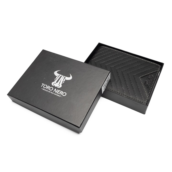 Portofel barbati din piele naturala, Toro Nero, negru, protectie Rfid, Design
